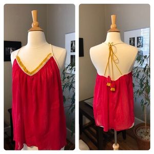 H&M Fuchsia Mustard Tassel Halter Tank Ruffle S Boho Hippie Festival 70’s Retro
